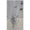 Image 1 : Two-Step Folding Step Stool with White Metal Frame and Grey Non-Slip Steps