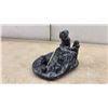 Image 6 : Soapstone Style Carving of Hunter, Child, and Seals with Fishing Spear, 5 1/2 × 8 × 5 1/2”
