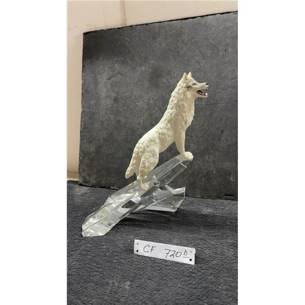 Wolf Figurine on Clear Acrylic Base, 12” Tall