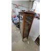 Image 2 : Antique Oak Glass-Door Display Cabinet with Three Shelves and Cabriole Legs