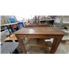 Image 3 : Antique Oak Glass-Door Display Cabinet with Three Shelves and Cabriole Legs