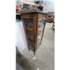 Image 6 : Antique Oak Glass-Door Display Cabinet with Three Shelves and Cabriole Legs