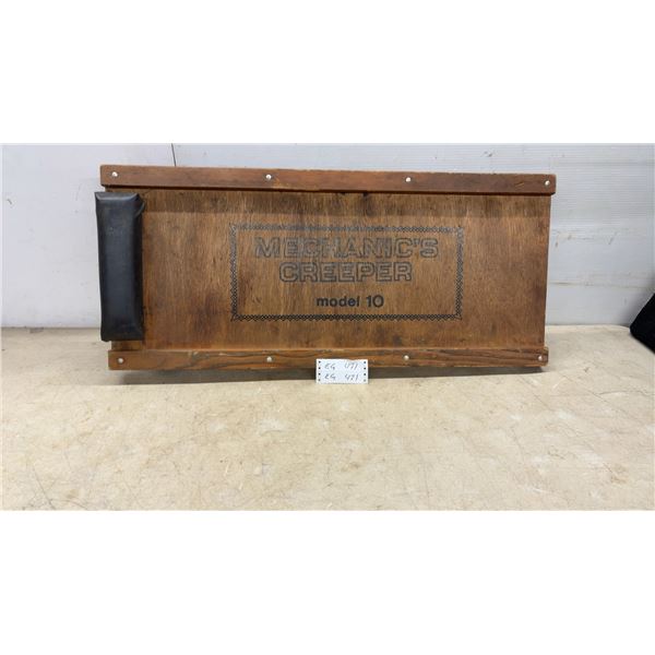 Mechanic's Creeper, Model 10, Wood and Metal, with Padded Headrest and 4 Casters