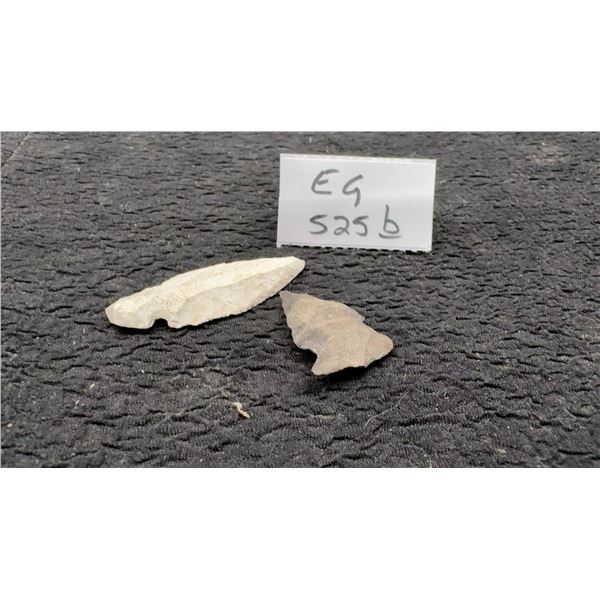 Two Stone Arrowheads, 3-1/2” and 2” L