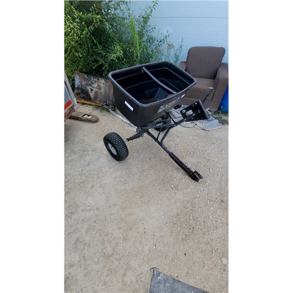 Agri-Fab Tow-Behind Broadcast Spreader with Black Plastic Hopper and Pneumatic Tires