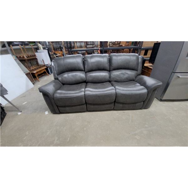 Charcoal Faux Leather Three-Seater power Reclining Sofa with Nailhead Trim 92”