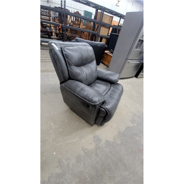Dark Grey Faux Leather Manual Reclining Armchair with Contrast Stitching