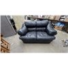 Image 1 : Black Leather Overstuffed Three-Seater Sofa 66”