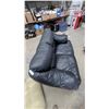 Image 2 : Black Leather Overstuffed Three-Seater Sofa 66”