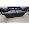 Image 3 : Black Leather Overstuffed Three-Seater Sofa 66”