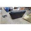 Image 5 : Black Leather Overstuffed Three-Seater Sofa 66”