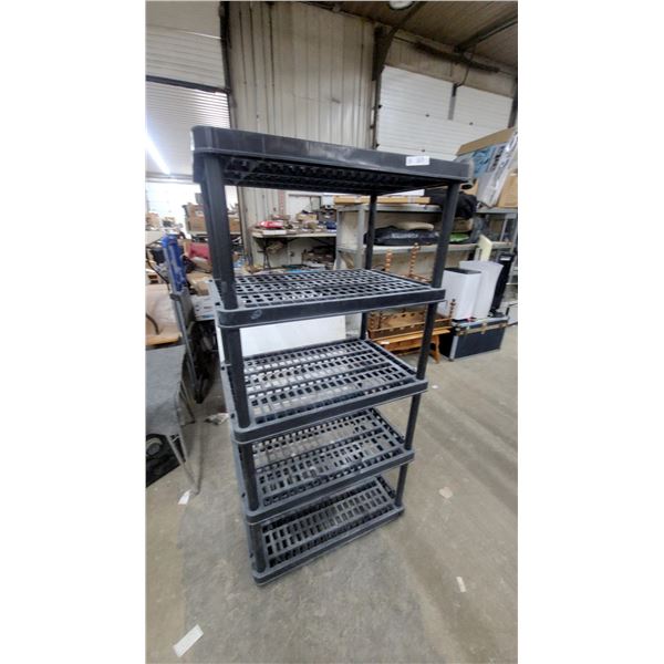Black Five-Tier Plastic Utility Shelving Unit with Slatted Shelves 72”×35”×23”