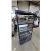 Image 1 : Black Five-Tier Plastic Utility Shelving Unit with Slatted Shelves 72”×35”×23”