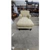 Image 5 : Light Green Upholstered Chaise Lounge with Leaf Pattern and Dark Wood Legs