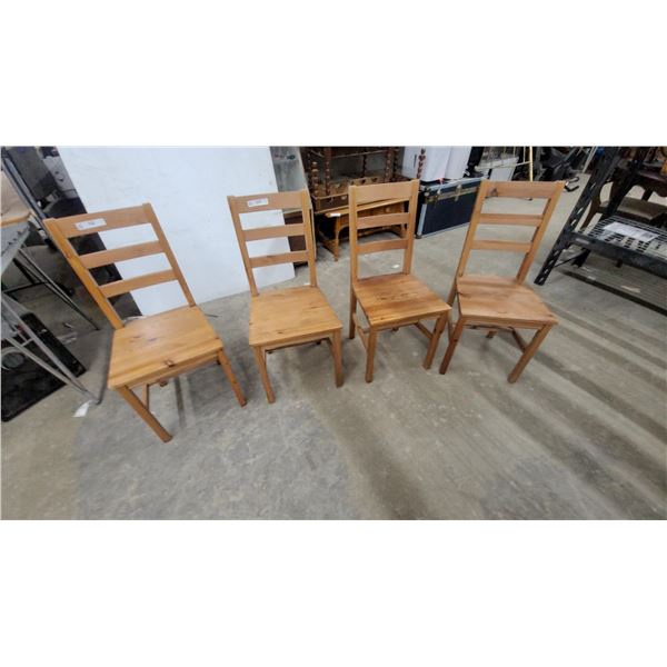 Set of 4 Pine Ladder-Back Dining Chairs with Solid Wooden Seats