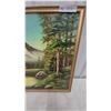 Image 4 : Framed Original Landscape Oil Painting with Mountain Face Illusion, Signed M.R. Lope 26”×38”