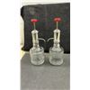 Image 3 : Two Vintage Glass and Chrome Seltzer Bottles, 5 Shot Glasses, and Chrome Tray