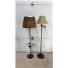 Image 1 : Two Floor Lamps: One with Brown Woven Shade, One with Tan Square Shade and Adjustable Arm