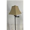 Image 5 : Two Floor Lamps: One with Brown Woven Shade, One with Tan Square Shade and Adjustable Arm