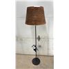 Image 6 : Two Floor Lamps: One with Brown Woven Shade, One with Tan Square Shade and Adjustable Arm