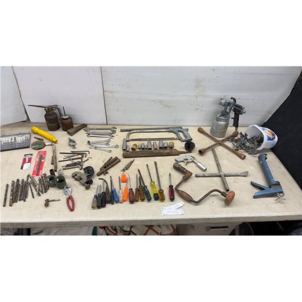 Large Lot of Hand Tools: Screwdrivers, Wrenches, Sockets, Files, Oilers, Paint Sprayer, Manual