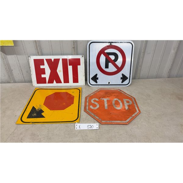 Assortment of Traffic Signs Including Exit, No Parking, Stop Ahead, and Stop Signs - All Roughly