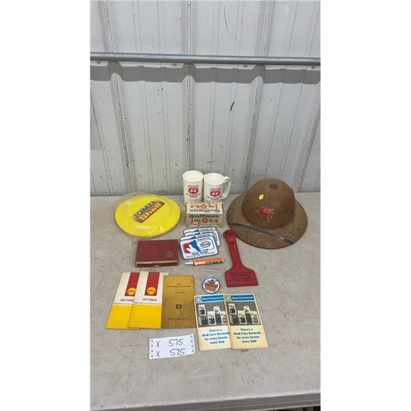 Vintage Petroleum Collectibles, Safari Hat, Esso Scraper, Shell Books