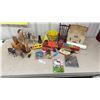 Image 1 : Vintage Toy Lot: Playskool Xylophone Pull Cart, Model Horses, Tin Stove, Hello Kitty Book