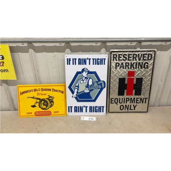 Simplicity 75th Anniversary, "If It Ain't Tight," and International Harvester Tin Signs - Largest