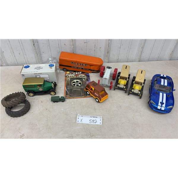 Toy Lot; Heinz Ford Model A Delivery Van, Allied Van Lines Trailer, Buddy L Van, Dodge Viper
