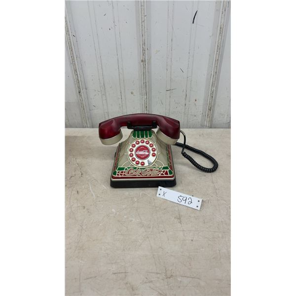 Coca-Cola Stained-Glass Style Push-Button Desk Telephone with Red Handset