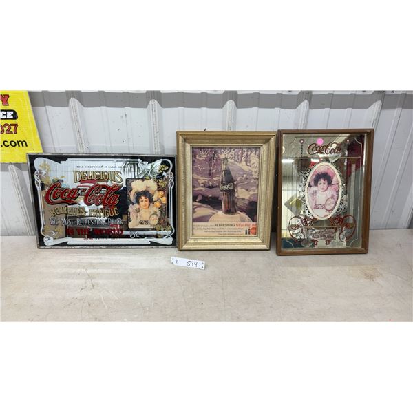 Three Vintage-Style Coca-Cola Framed Advertising Mirrors and Photo- Largest 18” x 12.5”