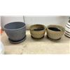 Image 3 : Assorted Planters and Pots: Red, Gray, White, and Gold Ceramic; Blue Plastic; Faux Lavender Plant