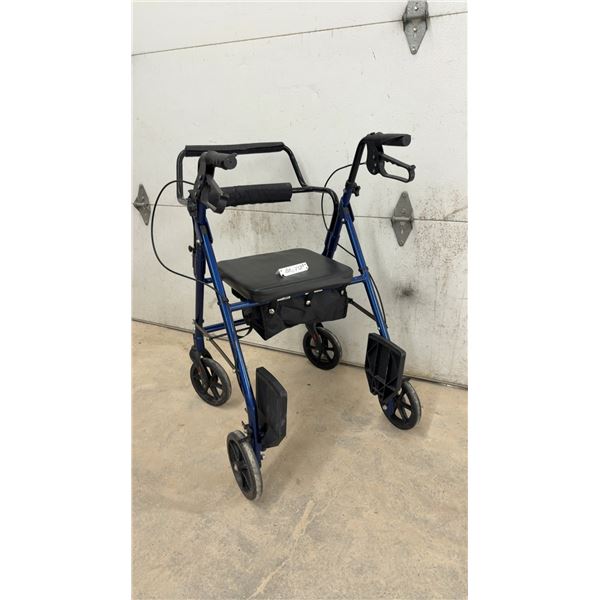 Blue Rollator Walker with Seat, Footrests, and Under-Seat Storage Bag