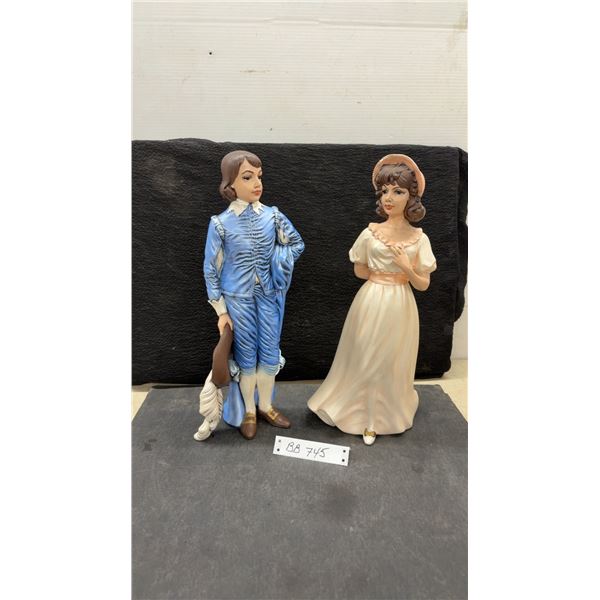 Holland Mold Ceramic Figurines: Blue Boy and Pink Lady, Signed, 17” Tall