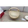 Image 8 : Woven Basket and 20 Assorted Saucers, Including 10 with Green Scrollwork and 10 with Floral and