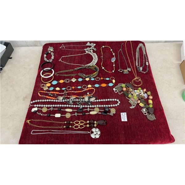 Assorted Costume Jewelry Including Beaded Necklaces, Bangles, Chains, Pendants