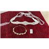 Image 1 : Bridal Dress Belt with Vintage Gold-Tone Milky Cabochon Leaf Necklace
