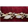 Image 3 : Bridal Dress Belt with Vintage Gold-Tone Milky Cabochon Leaf Necklace
