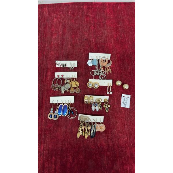 Assorted Costume Earrings Including Studs, Hoops, Dangles, and Gold-Tone Clip-Ons