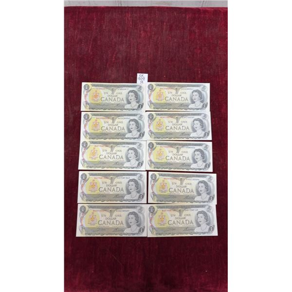 10 Nice 1973 Canada $1 Bills