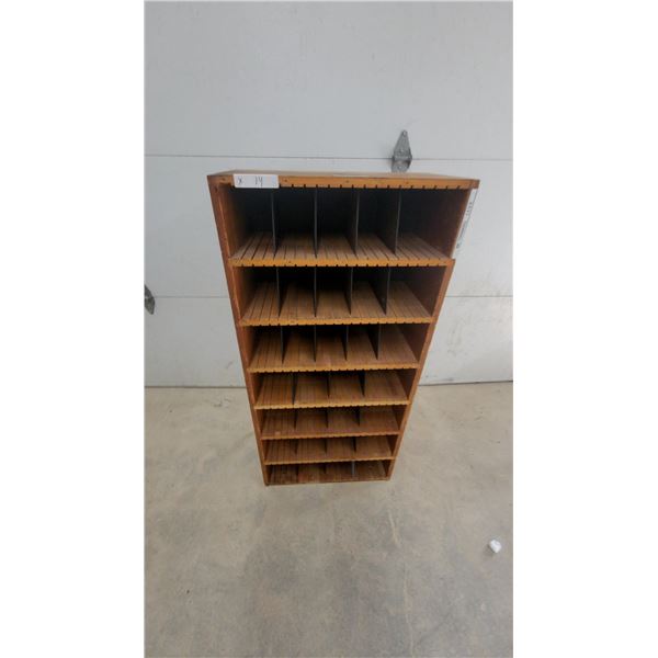 Vintage 1930 Wooden Mail Sorting Pigeonhole Cabinet, RR#2 Thornhill, Manitoba 48”×22”×11”