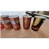 Image 2 : Vintage Oil Can Lot: Aeroshell 65, Shell X-100, Rotella, Esso Transmission Fluid, Uniflo 8 quart