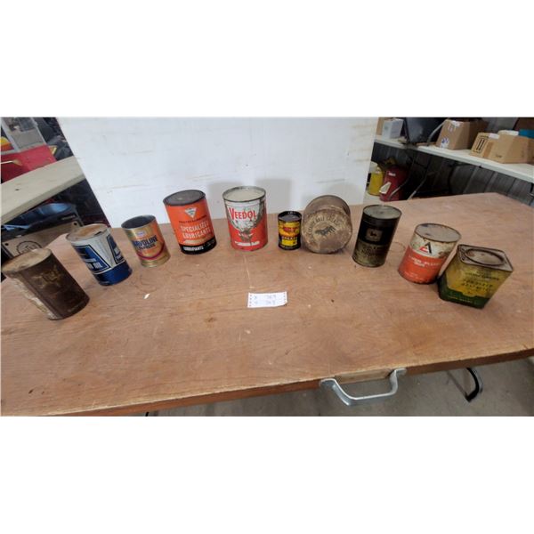 Vintage Oil and Grease Cans, Havoline, Veedol, Black Beauty, John Deere, Allis-Chalmers