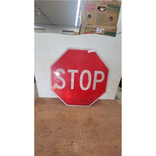 Reflective Octagonal Red Stop Sign with White Lettering 30”across