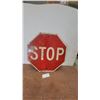 Image 1 : Vintage Red Octagonal Metal Stop Sign with White Lettering 24”across