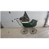 Image 1 : Antique Late 19th/Early 20th Century Dark Green Wooden Baby Carriage Perambulator with Hood