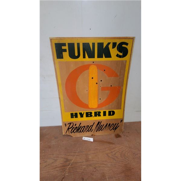 Funk's G Hybrid Seed Corn "Richard Mussey" Advertising Sign, 1977 20”×28”