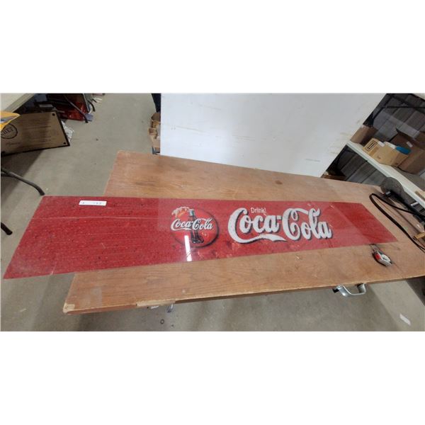 Coca-Cola "Drink!" Advertising Panel Sign with Bottle Graphic on Red Background 13”×72”