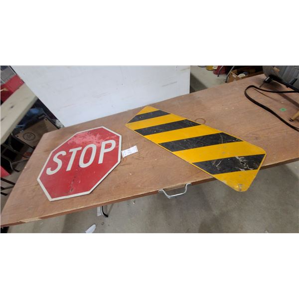 Stop Sign 24”across and Yellow and Black Reflective Diagonal Stripe Hazard Object Marker Road Sign